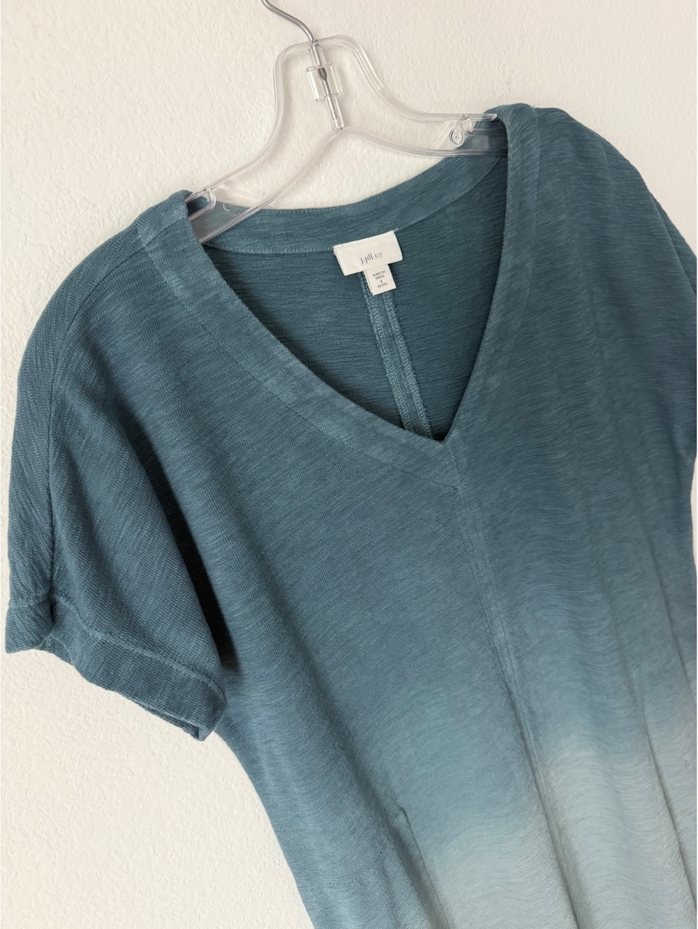 J. Jill Short Sleeve V-Neck 100% Cotton Blue/Gray Ombre Dress Size S Petite - Picture 3 of 8
